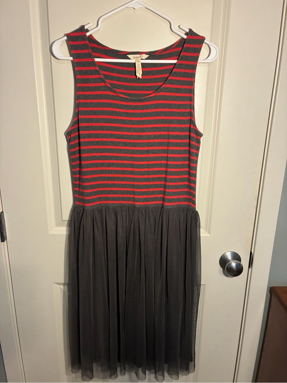 Matilda Jane Gray Striped Tulle Tank Dress Large ‘Twas the Night knee length - Picture 3 of 5